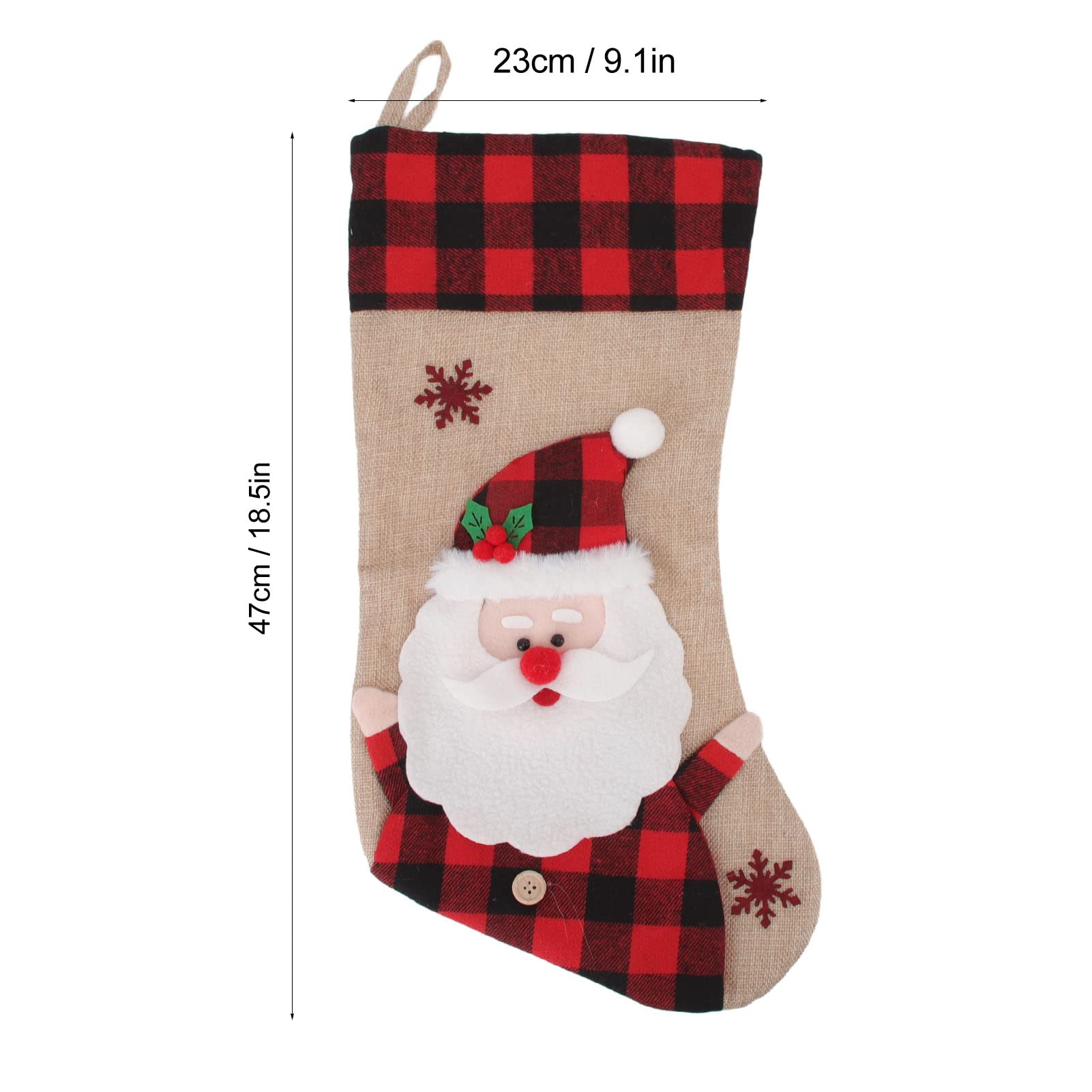 Decoração de Natal, Meia de Natal Xadrez Vermelha Padrão 3D Pendurado Natal - 6