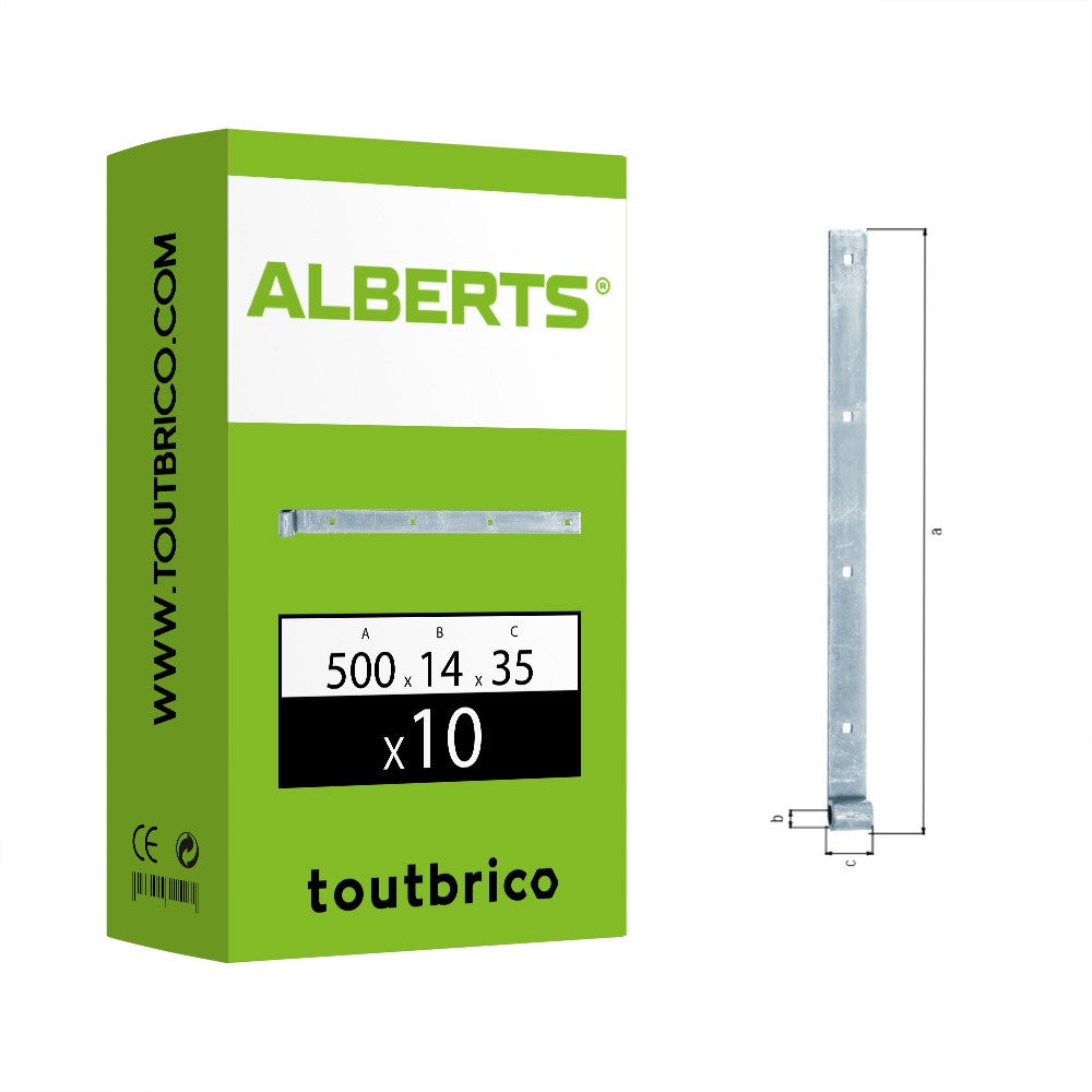 Boite 10 pentures droites Ø14 x 500 x 5mm - Alberts | Leroy Merlin