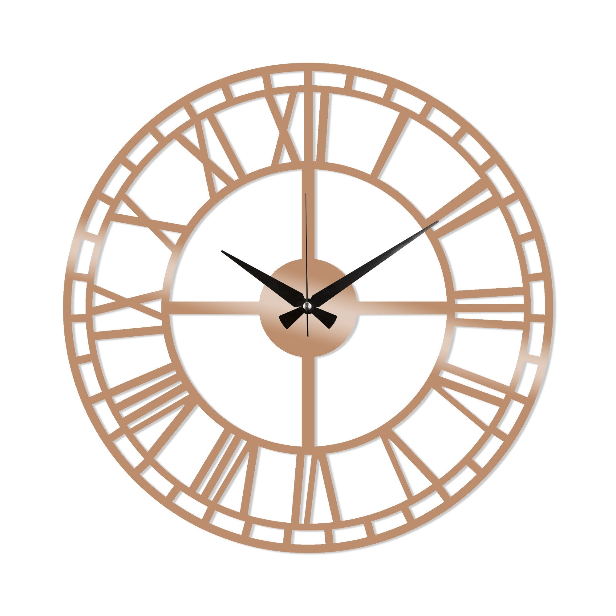 Horloge Murale Surdimensionnée Cuivre Martelé Gris - Chiffres Romains - 60 Cm - Neuf