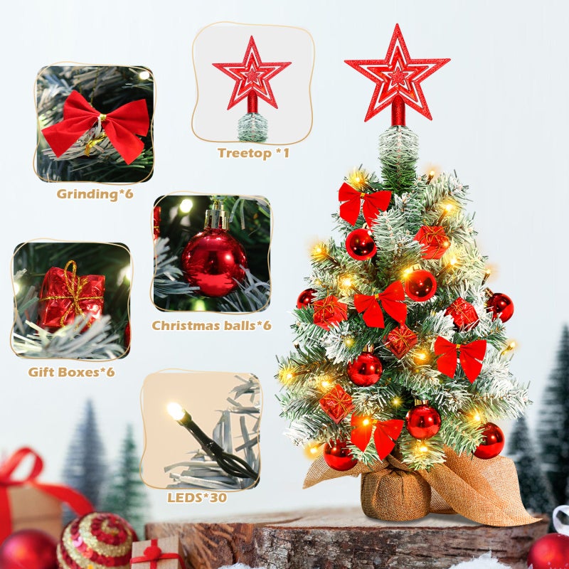 40 cm choinka stołowa, miniaturowe sztuczne choinki ze światłem, czubkiem i ozdobami choinkowymi, ozdoby świąteczne, kolor czerwony - 3