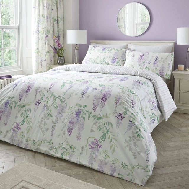 Dreams & Drapes Design - Set copripiumino reversibile con scritta Wisteria, colore lilla