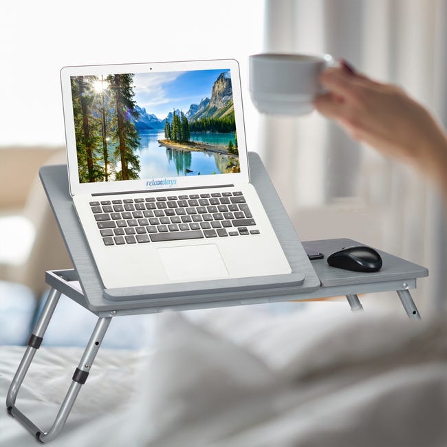 Relaxdays Table Pour Ordinateur Portable Pliable - Hauteur Et Inclinaison Réglables, Gris