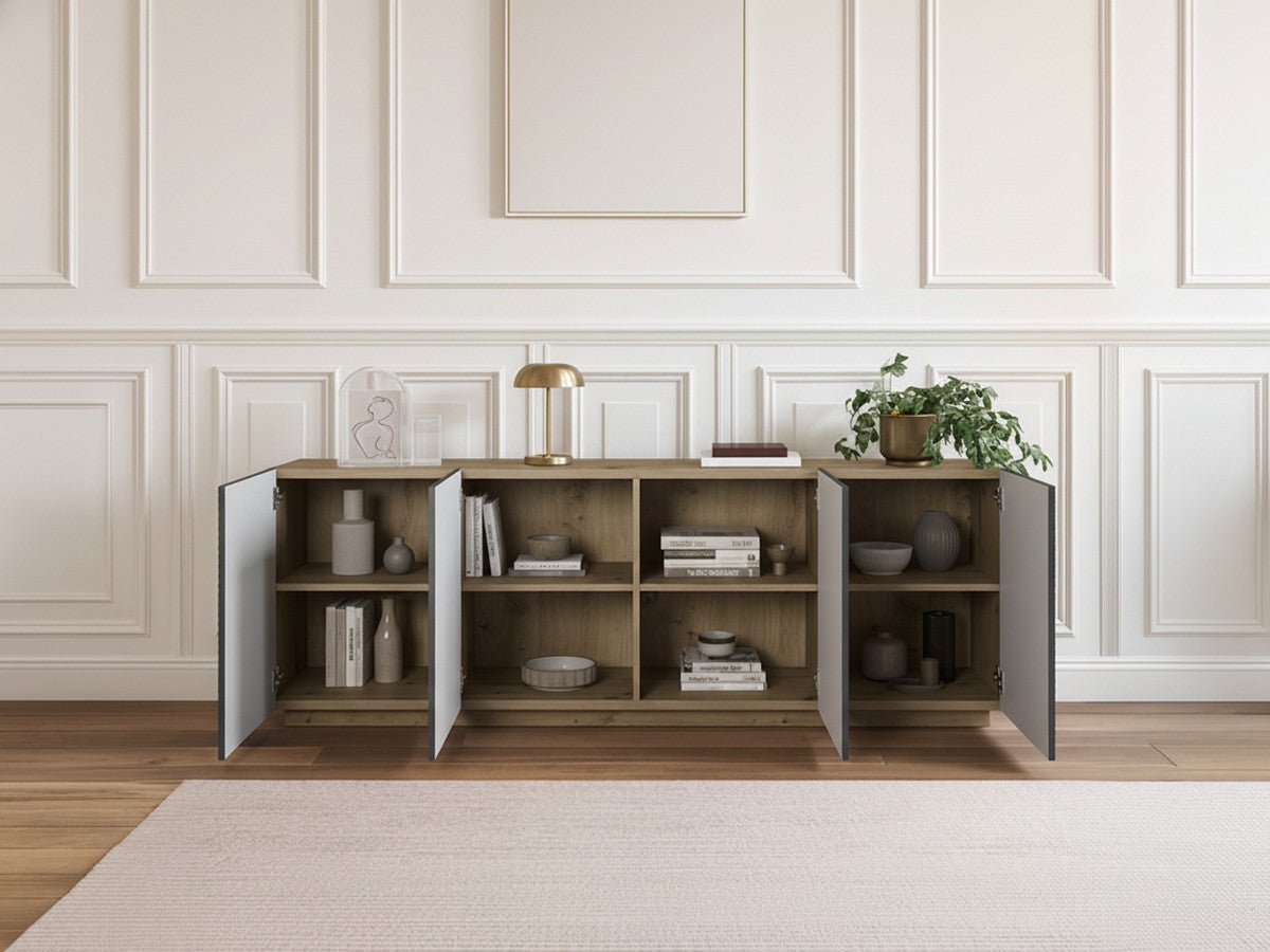 Buffet 4 portes 200 cm ALICE BOBOCHIC Gris foncé | Leroy Merlin