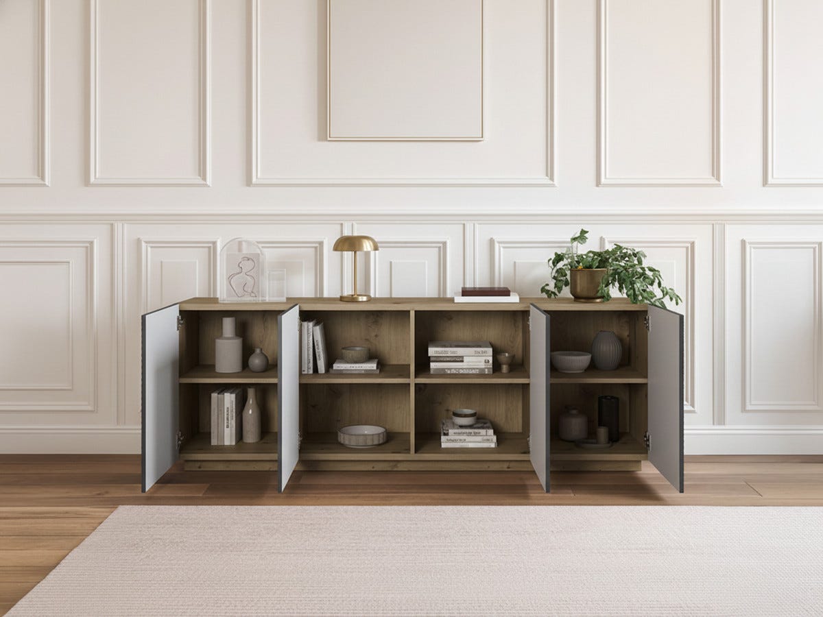 Merlin Alice Buffet 4 portes 200 cm ALICE BOBOCHIC Gris foncé | Leroy Merlin