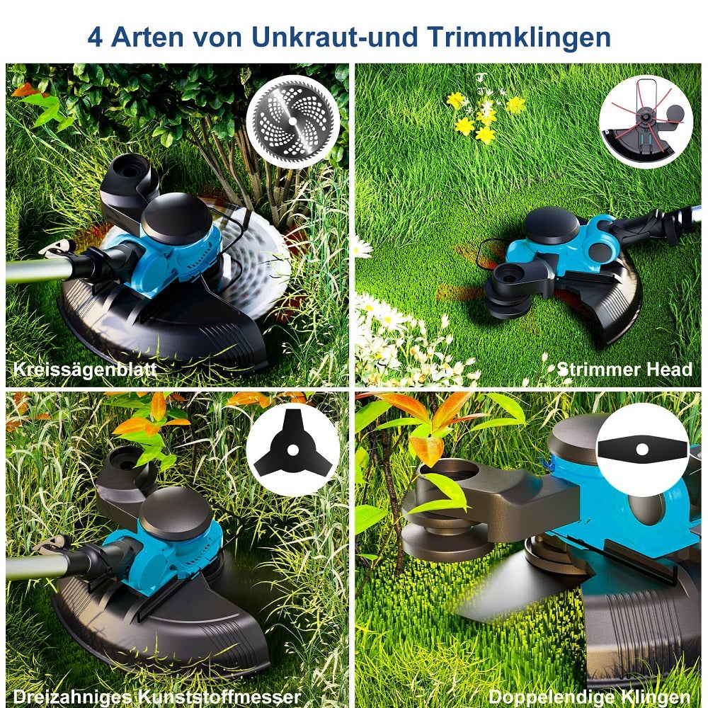 Weed Trimmer sans fil 1000W 4-en-1, moteur sans balais, 21V 2x 4,0Ah, manche télescopique, Ø26cm - 6