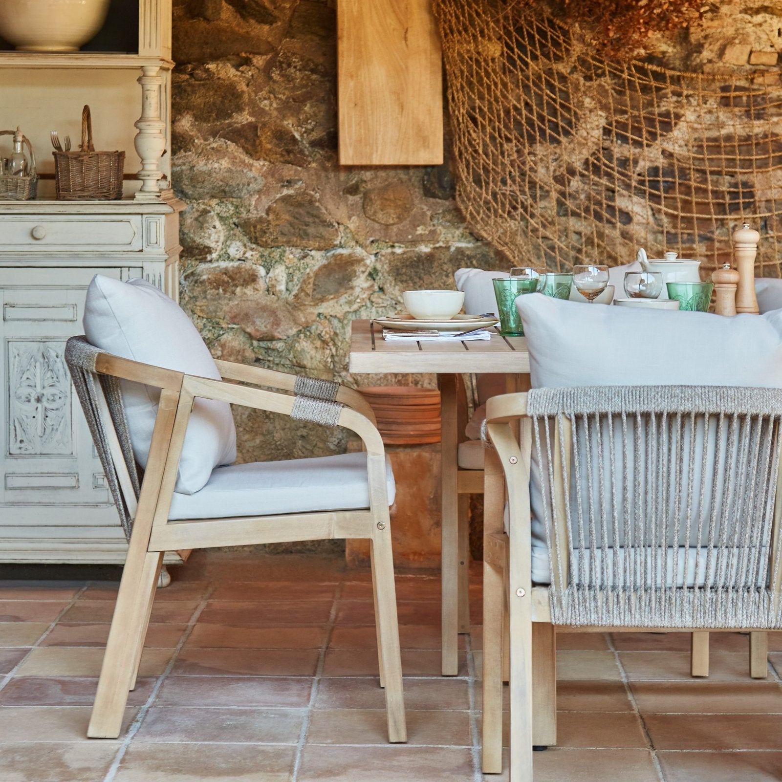 Lot de 4 chaises de jardin en bois d'acacia et en corde tressée - Siena - 3