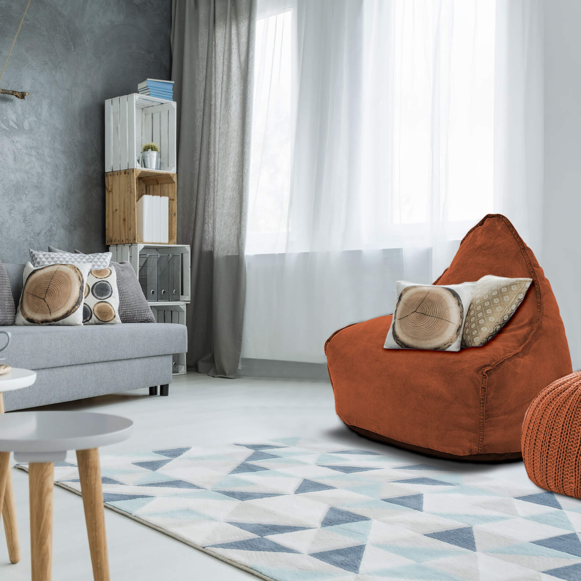 Rebecca Mobili Pouf Sacco Vuoto Fodera Arancione Poliestere - Main Image