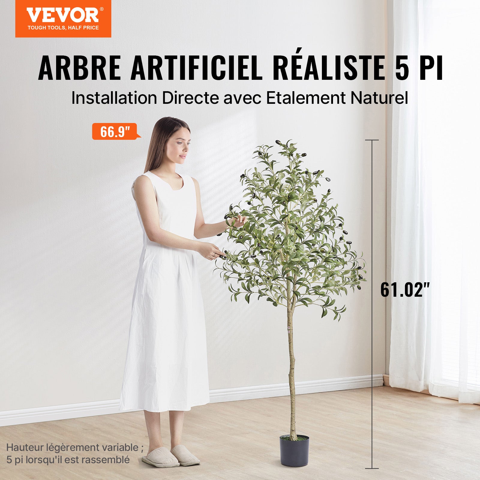 Arbre Olivier Artificiel 155 cm VEVOR, Plante Décorative en PE Réaliste à Branches Ajustables avec Pot, Entretien Facile, pour Maison Bureau Hôtel - 2