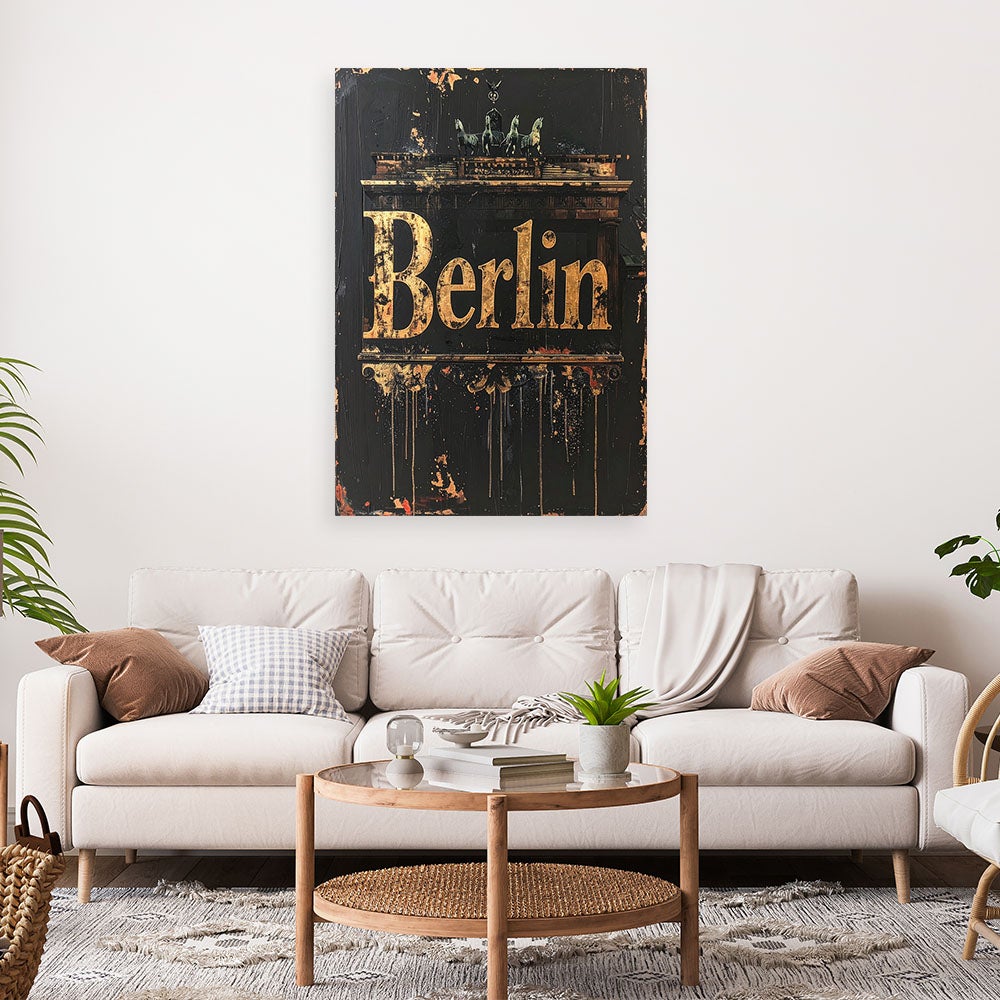 Obraz industrialny do salonu biura hotelu, Napis Berlin Typografia 60x90 - 2