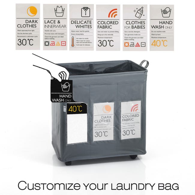 Set 3 Vasche Per Biancheria - Plastica Grigia, 60x40x24 Cm, Con Manici, Leggere E Robuste, Made In EU - Foto 8