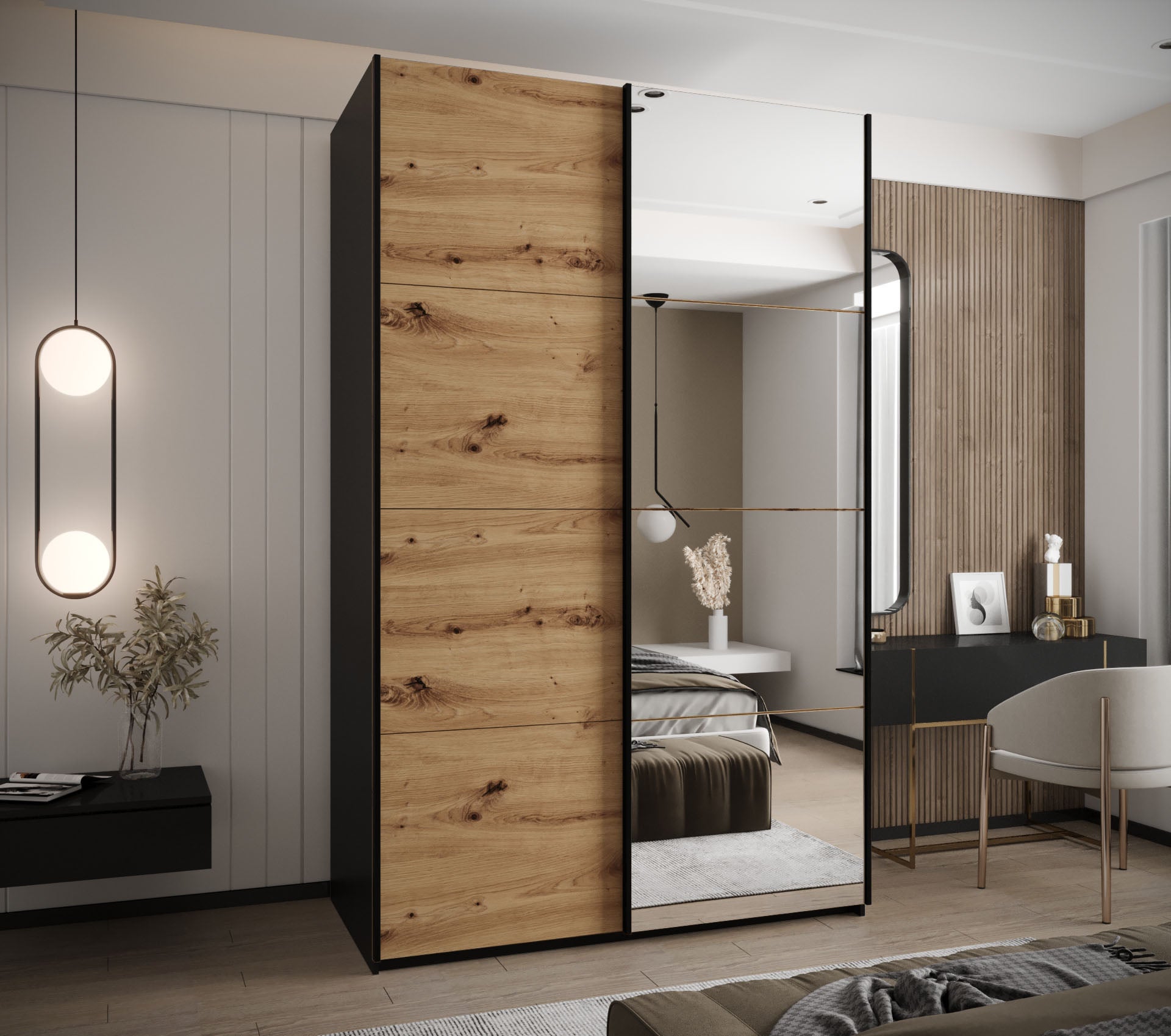 Szafa przesuwna wysoka Lux 3 150 x 64 x 245,5 cm czarny + artisan + u. czarny - Abiks Meble - 2