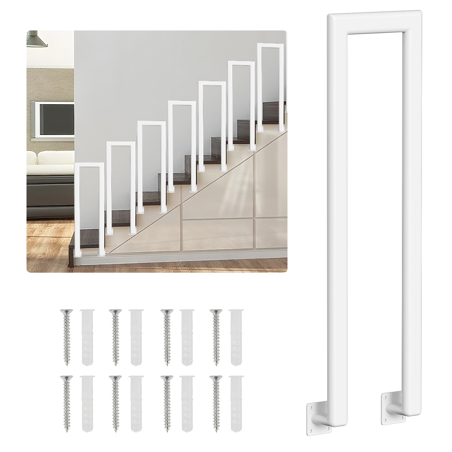 Balustrada w kształcie litery U, długość 100 cm, stal, kolor biały, rura eliptyczna, mocowanie boczne, balustrada na werandy i tarasy