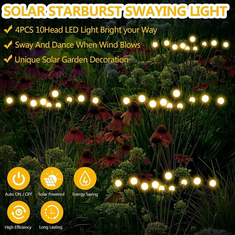 Lampes solaires d'extérieur, 4 pièces 10 LED, lumières solaires lucioles, décoration de jardin, étanche IP65, [Classe énergétique C] - 3
