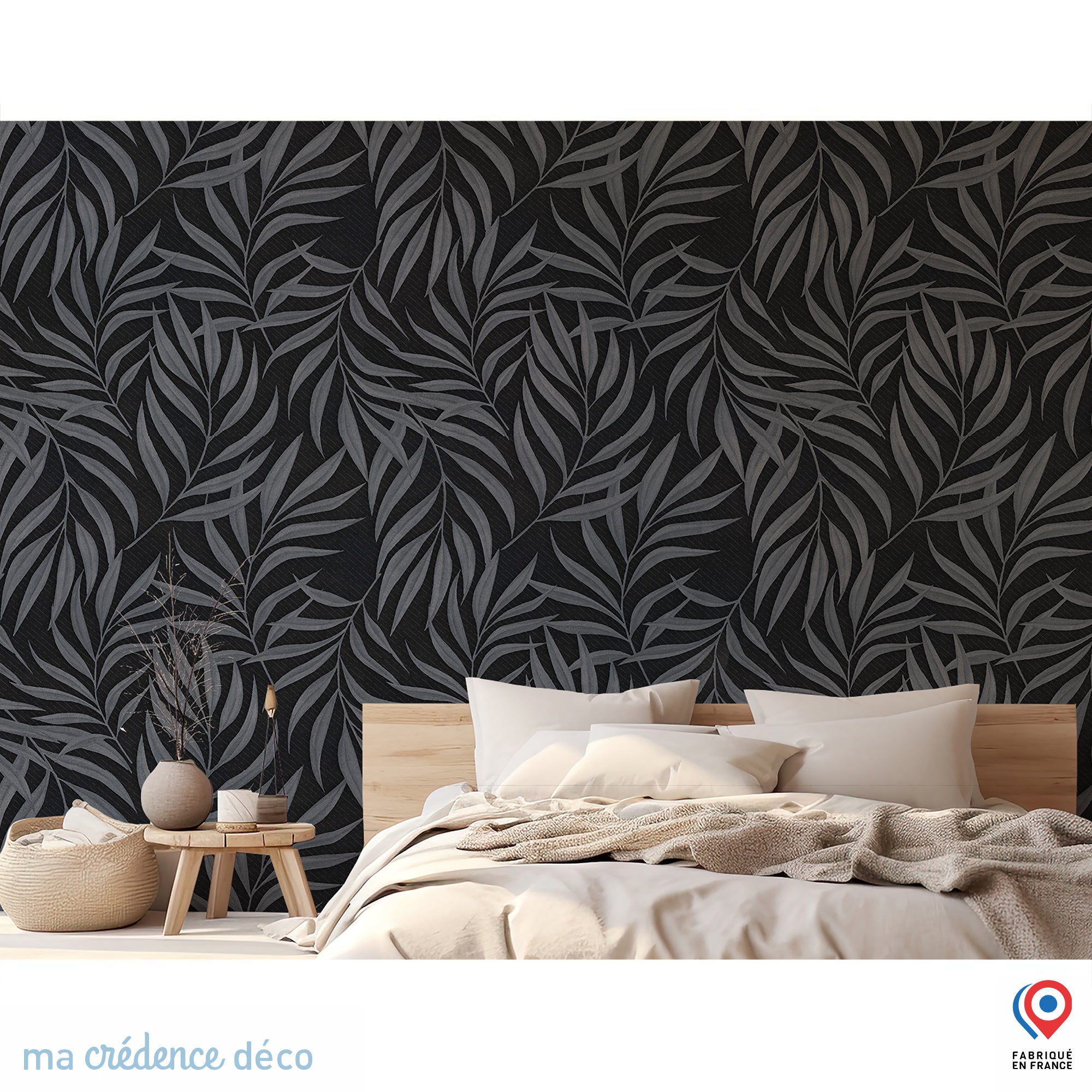 Papier peint Feuilles et courbes 1 - Intissé - L.200 x H.280 cm - Bleu ...
