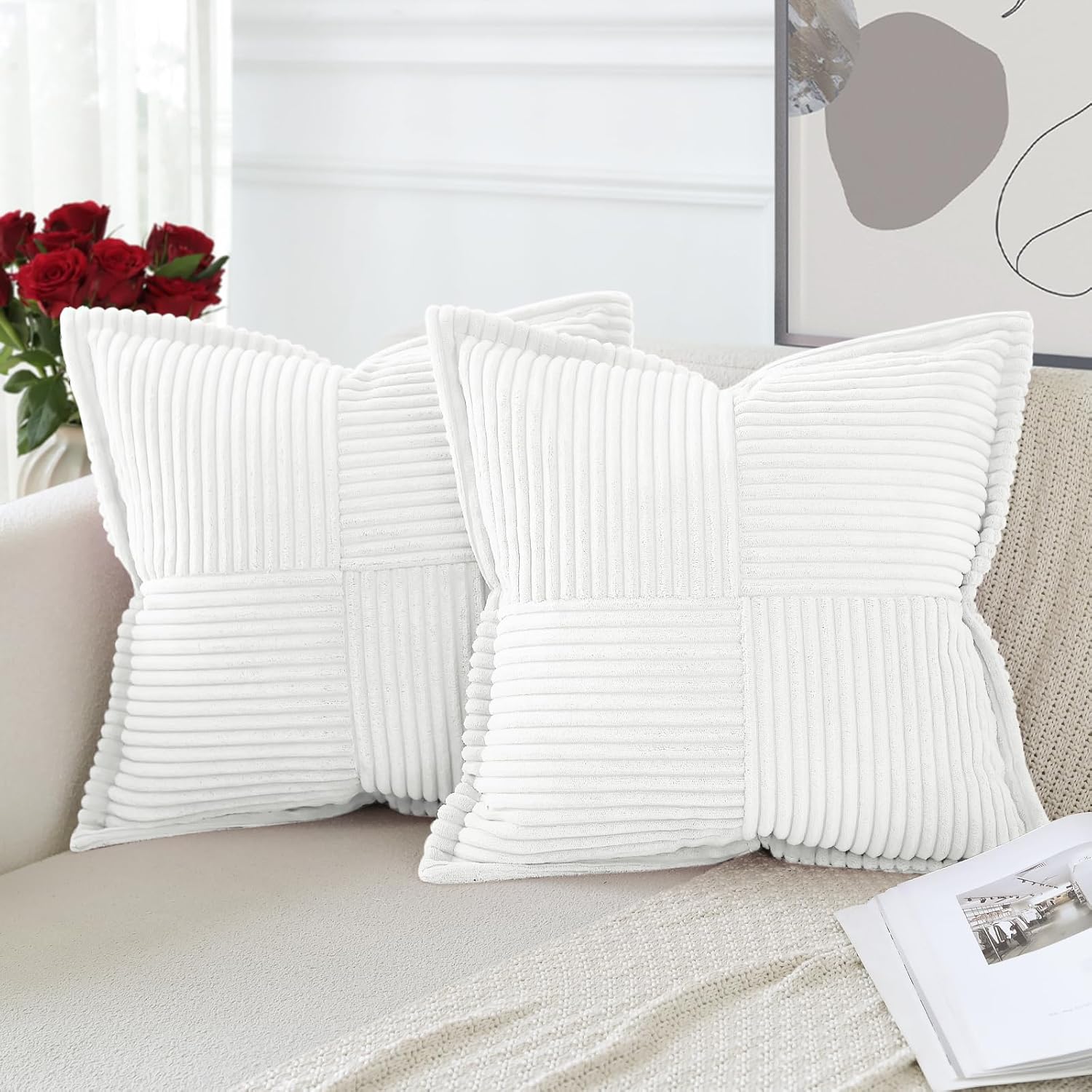 Lot De 4 Housses De Coussin Velours Côtelé – 40×40 Cm – Gris – Neuves