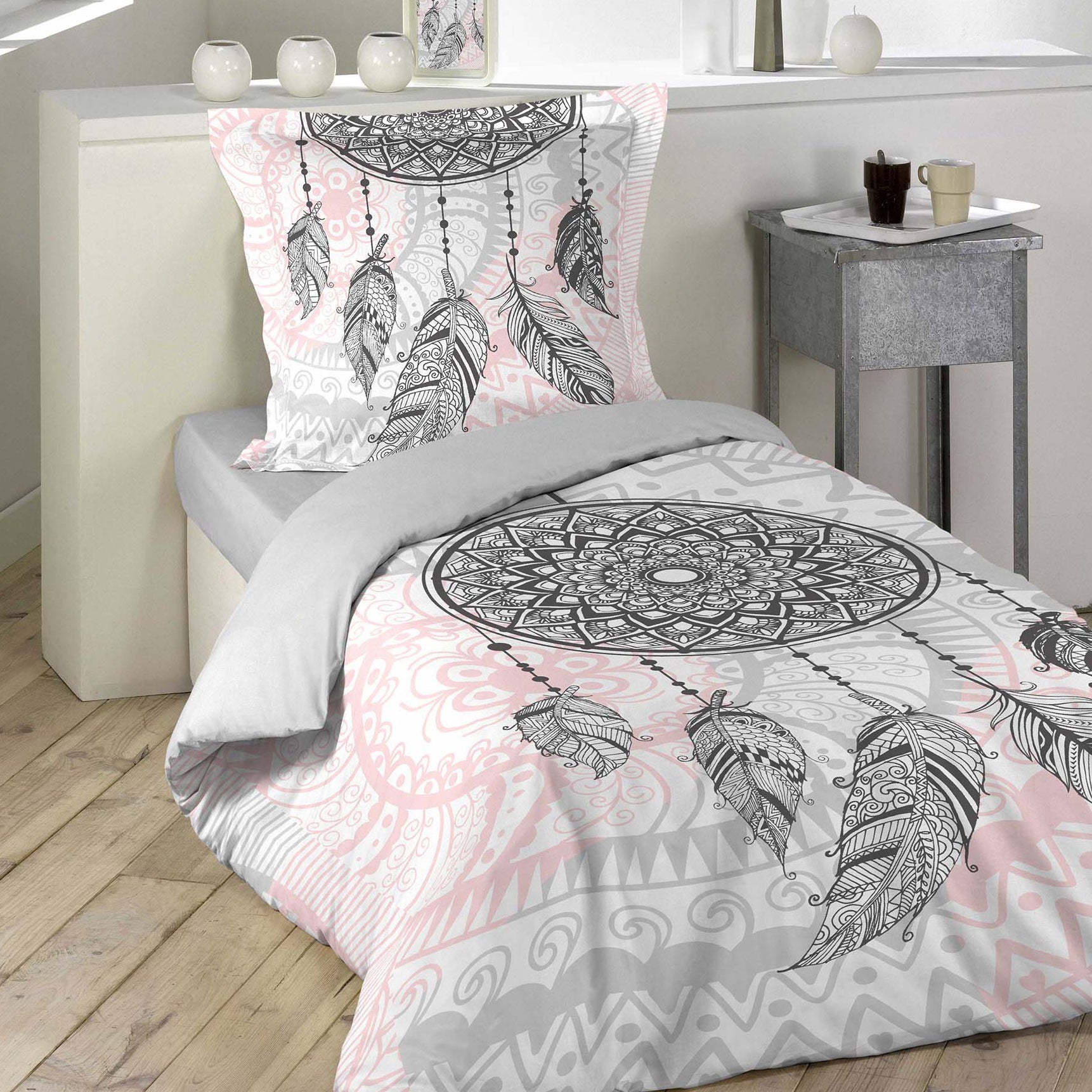 Parure de lit mandala et attrape-rêve - Rose Clair - 140x200 cm - Coton - 4