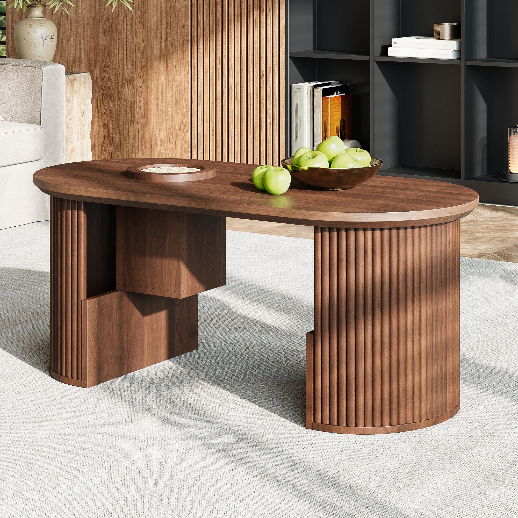 Table basse moderne avec espace de rangement - 100 x 50 x 46.5 cm - MDF - Noyer - 8