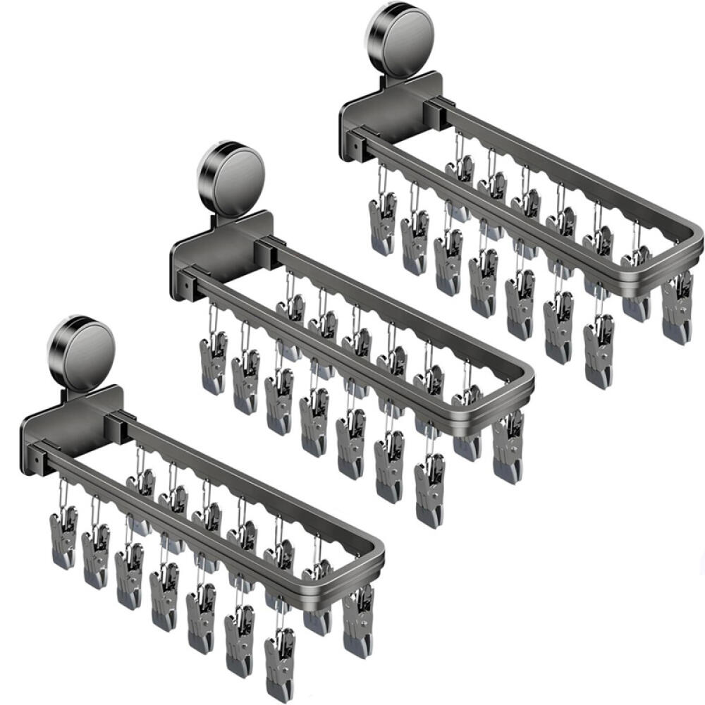 Składana suszarka ścienna z przyssawką i 14 klipsami do skarpetek, bielizny, ubrań i ręczników (opakowanie 3 szt.)