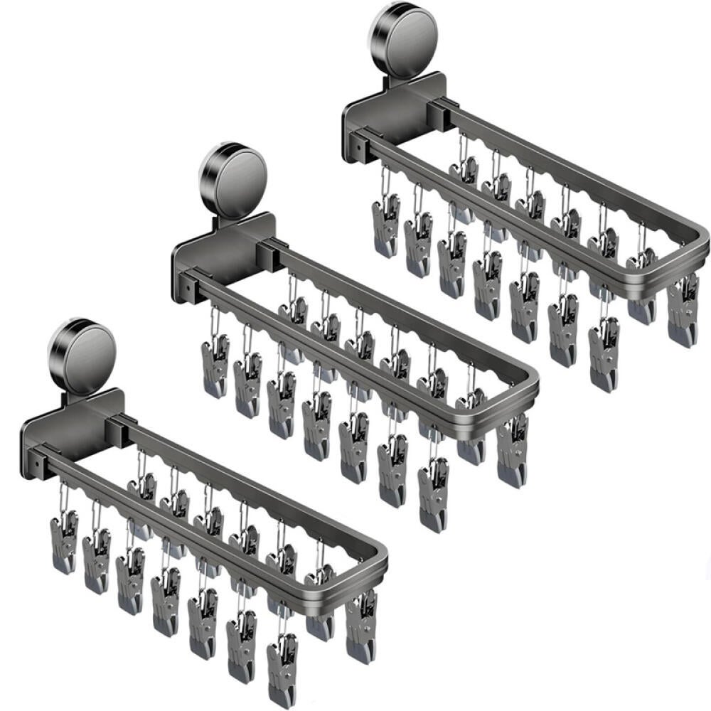Suszarka ścienna z przyssawkami i 14 klipsami, składana, do suszenia skarpetek, bielizny, ubranek dziecięcych i ręczników (opakowanie 3 szt.)