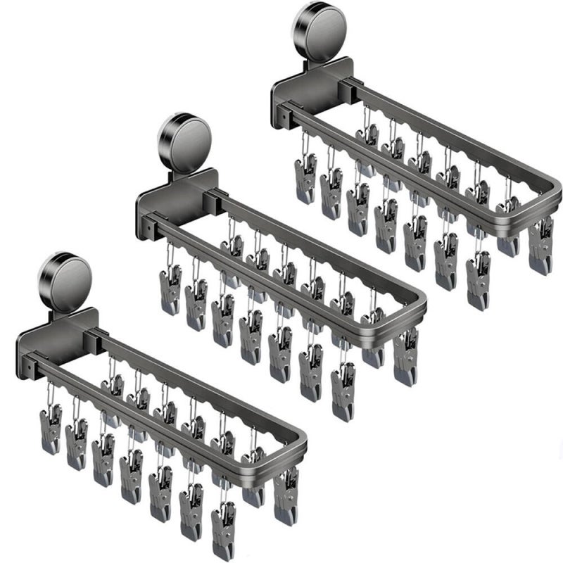 Suszarka ścienna z przyssawkami i 14 klipsami, składana, do suszenia skarpetek, bielizny, ubranek dziecięcych i ręczników (opakowanie 3 szt.)