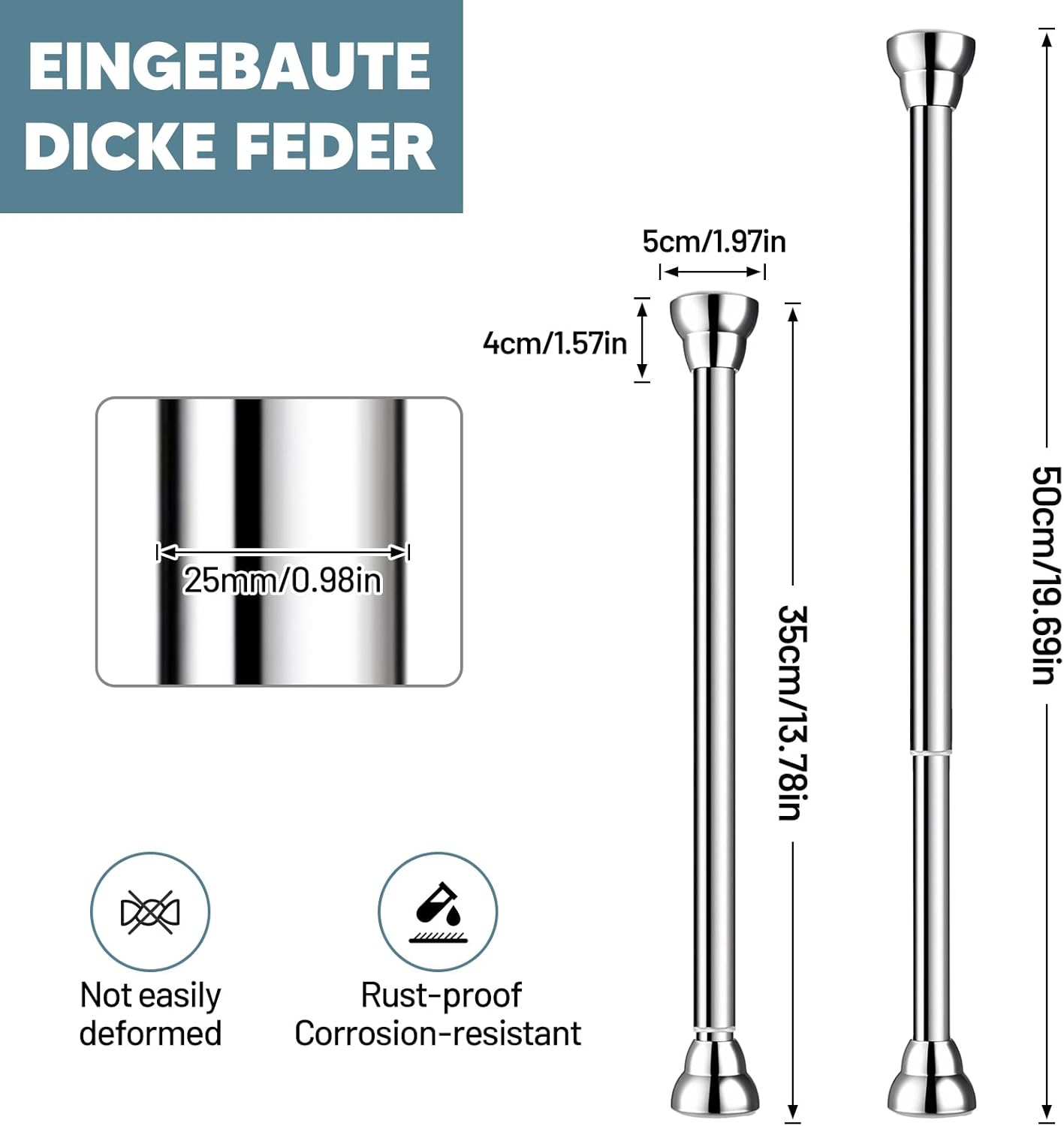 Tringle à vêtements réglable sans perçage - Extensible - En acier inoxydable - Pour douche, balcon, salle de bain - 35 cm à 50 cm - 2