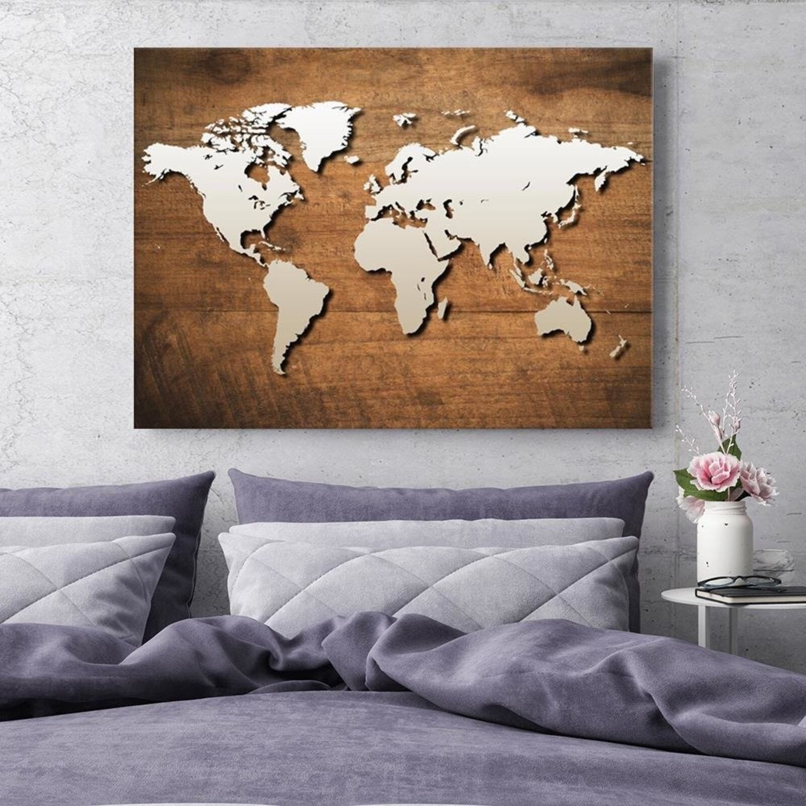 Tableau carte du monde bois sur une planche de bois - 60 x 40 cm - 3