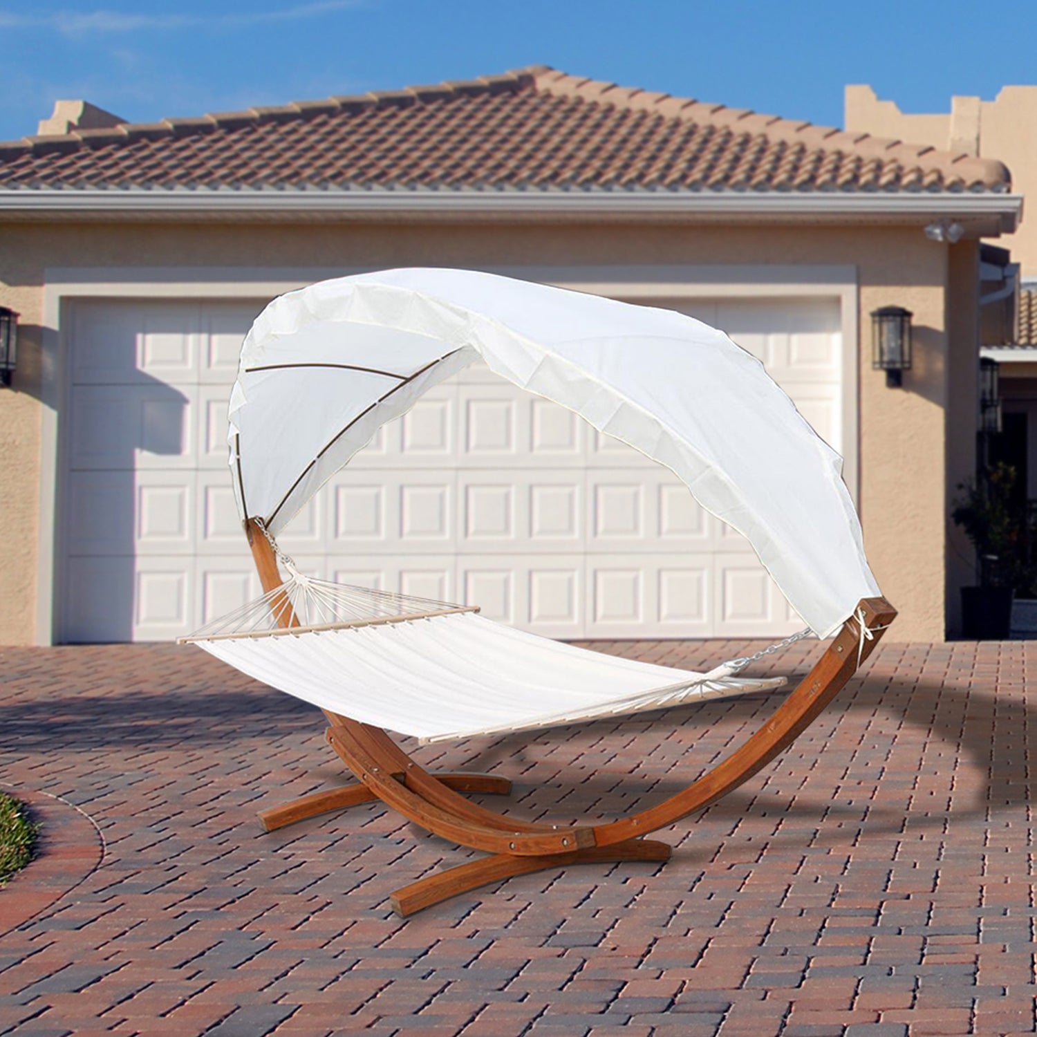 SUNCREAT Amaca Portatile Doppia Con Supporto In Acciaio E Barra Curva, 190x140 Cm, Grigio Scuro, Fino A 204 Kg - 2