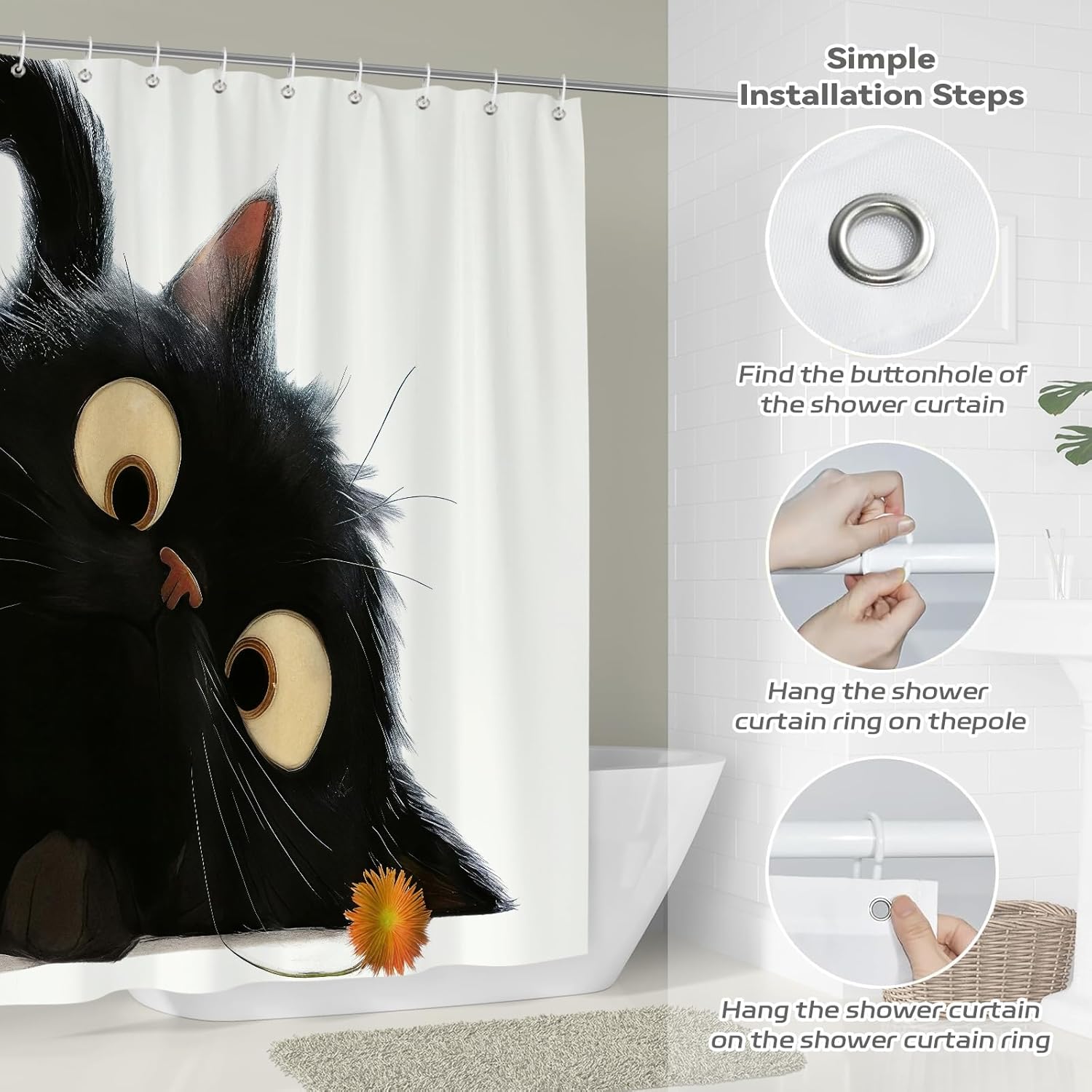 GCIREC Tenda da doccia con fantasmi di Halloween, in bianco e nero con simpatiche icone di fantasmi dei cartoni animati, tenda da bagno divertente per vasca da bagno, decorazione per la casa