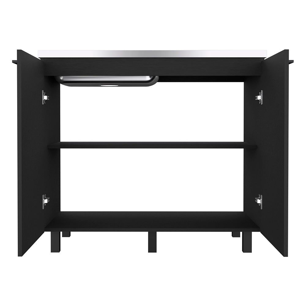 Mueble bajo auxiliar Napoles en melamina con encimera de acero inoxidable , 89 cm X 100 cm X 52.5 cm , Negro - 4
