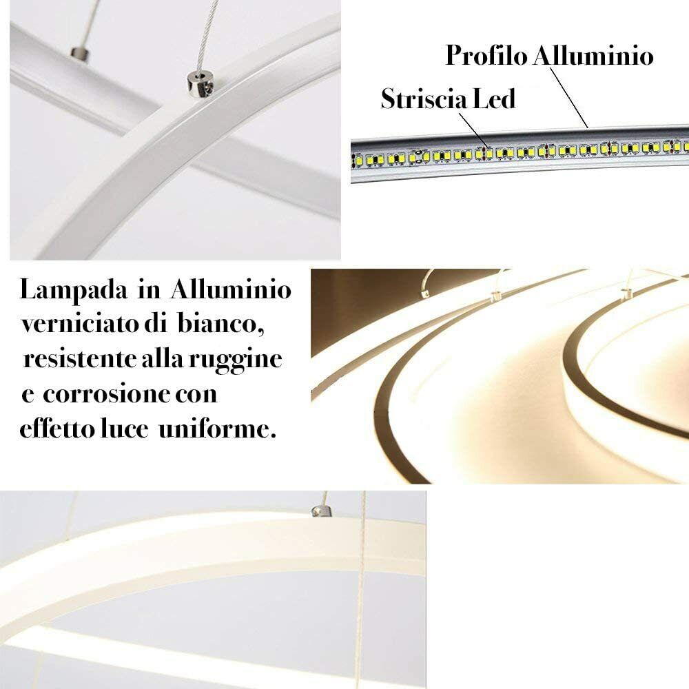 Maka lampadario Lampada da cucina soggiorno ristorante a sospensione bianco da soffitto anelli sospesi led moderno luce 48w Luce Naturale 4000K - 6