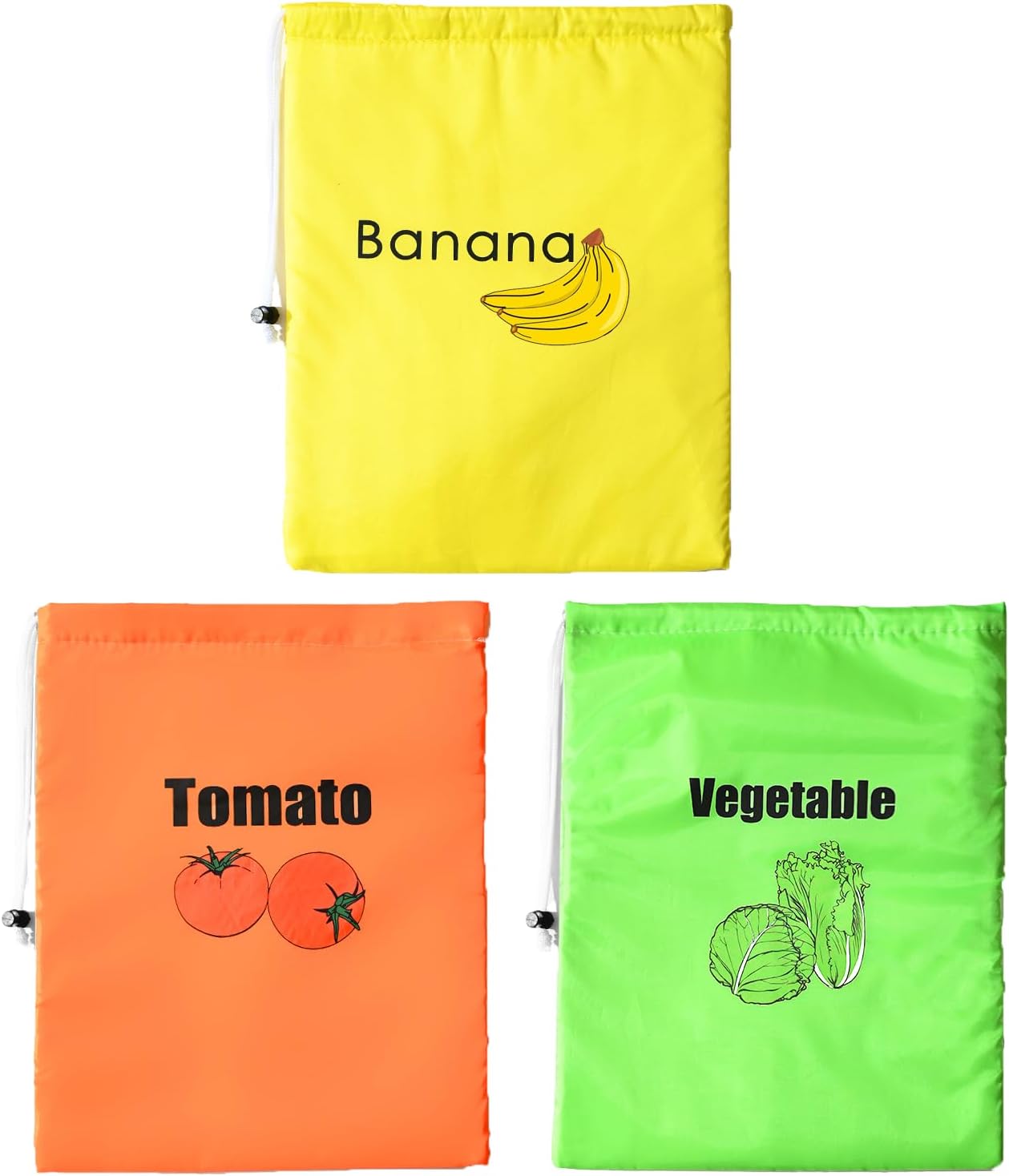 Zestaw 3 toreb wielokrotnego użytku na warzywa | Torby do przechowywania owoców i warzyw ze sznurkiem ściągającym 35 x 28 cm