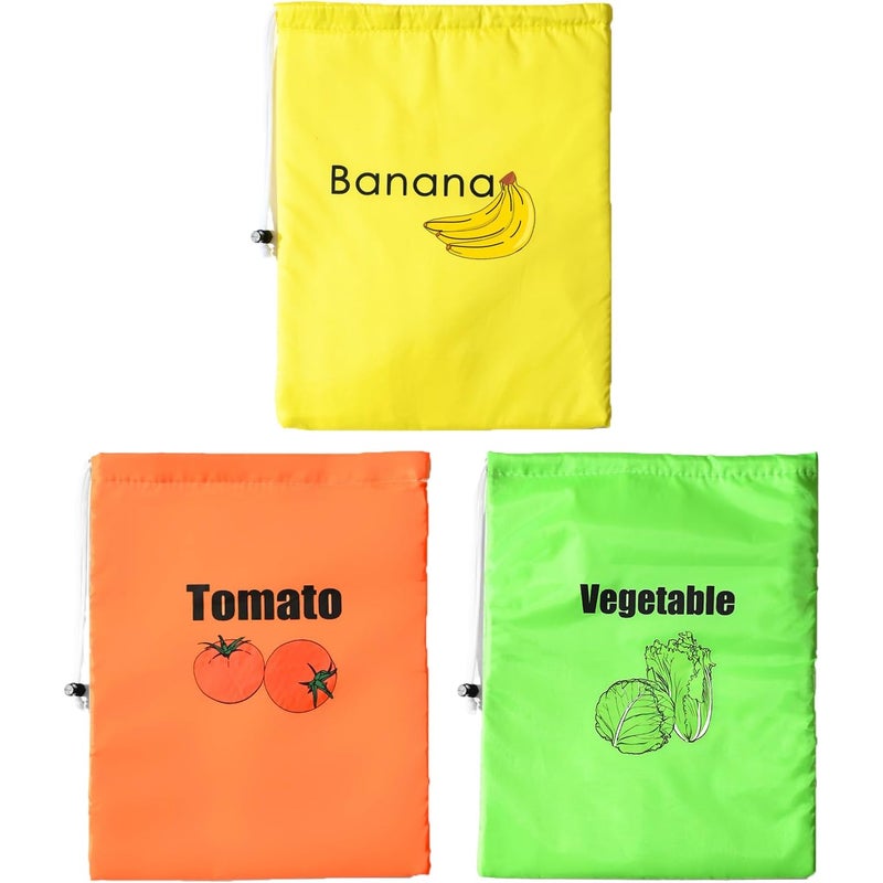Zestaw 3 toreb wielokrotnego użytku na warzywa | Torby do przechowywania owoców i warzyw ze sznurkiem ściągającym 35 x 28 cm