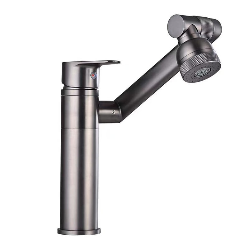 Wysoka bateria umywalkowa, obrotowa o 360 stopni, jednootworowa, z wężem doprowadzającym wodę, ciemnoszara