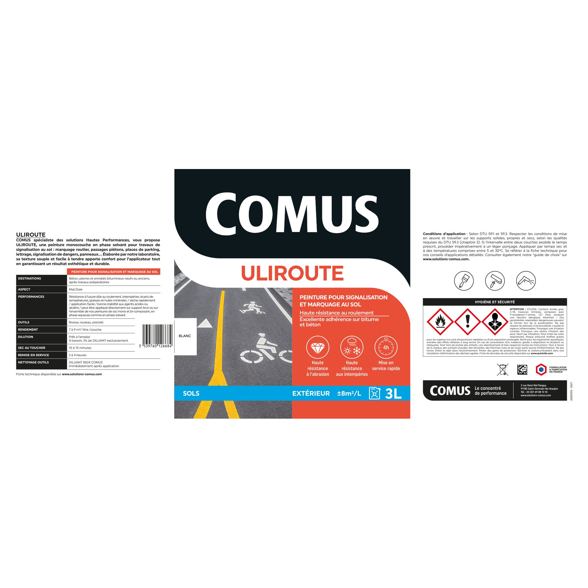 ULIROUTE BLANC 3L - Peinture pour signalisation et marquage routier - COMUS - 4