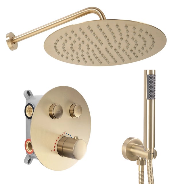 KIT DE DOUCHE ENCASTRÉ REA LUNGO + BOX THERMOSTAT BRUSH GOLD 51,5X30X39,5CM