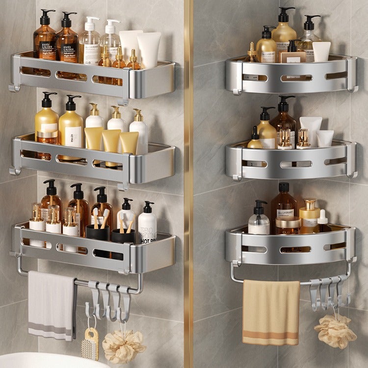 Étagère de douche d'angle, 2 paquets, étagère murale de salle de bain avec adhésif, organisateur de rangement pour toilettes, dortoir et cuisine - 5