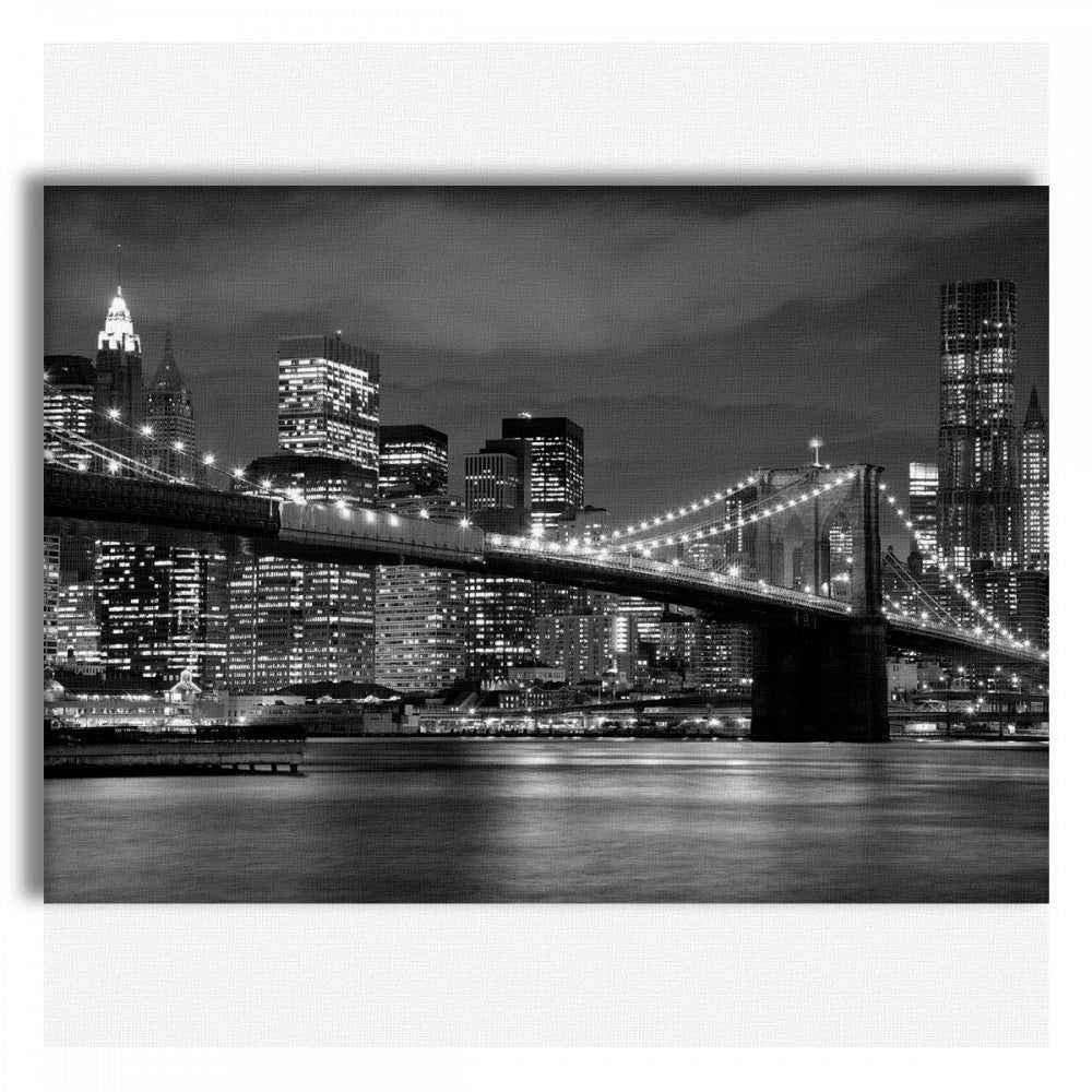 Nueva york por la noche - cuadro lienzo en marco de madera, medida 70x100 cm