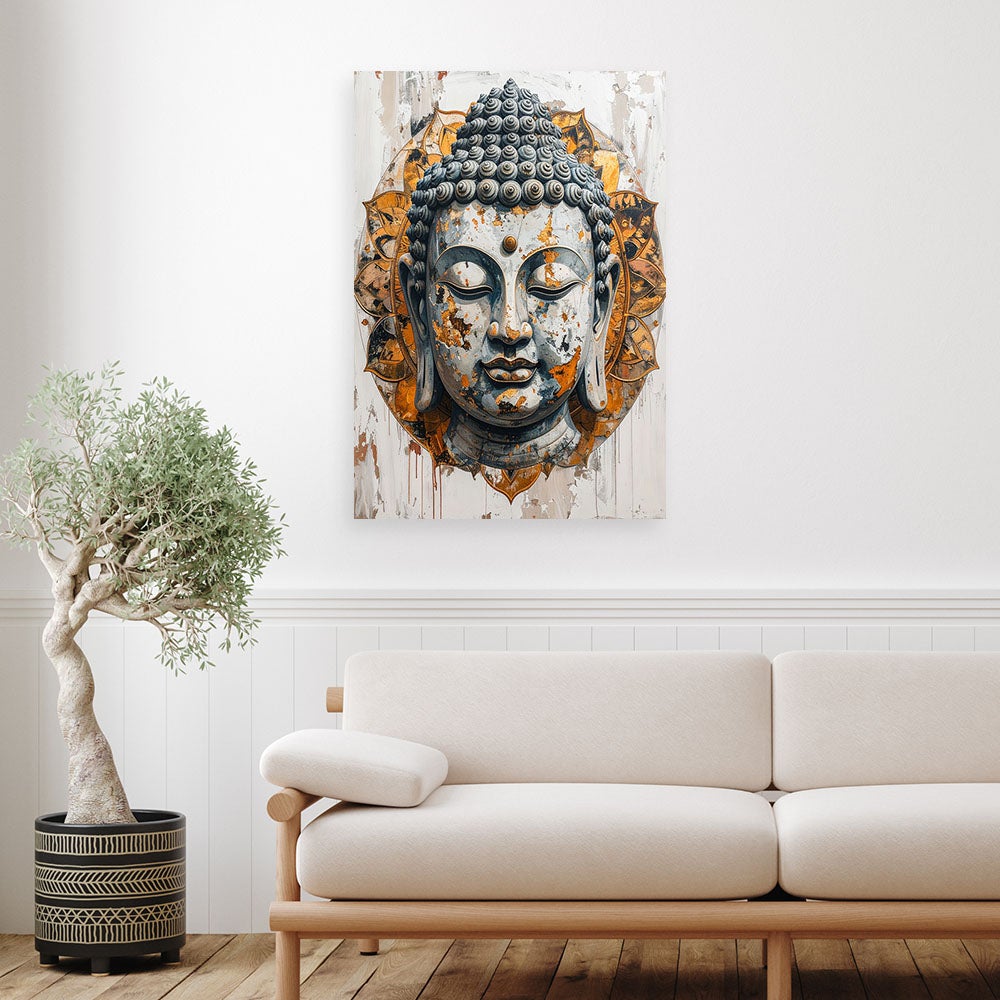 Obraz do salonu sypialni biura hotelu, Głowa Buddy Zen Spa Orient w beżu 40x60 - 2