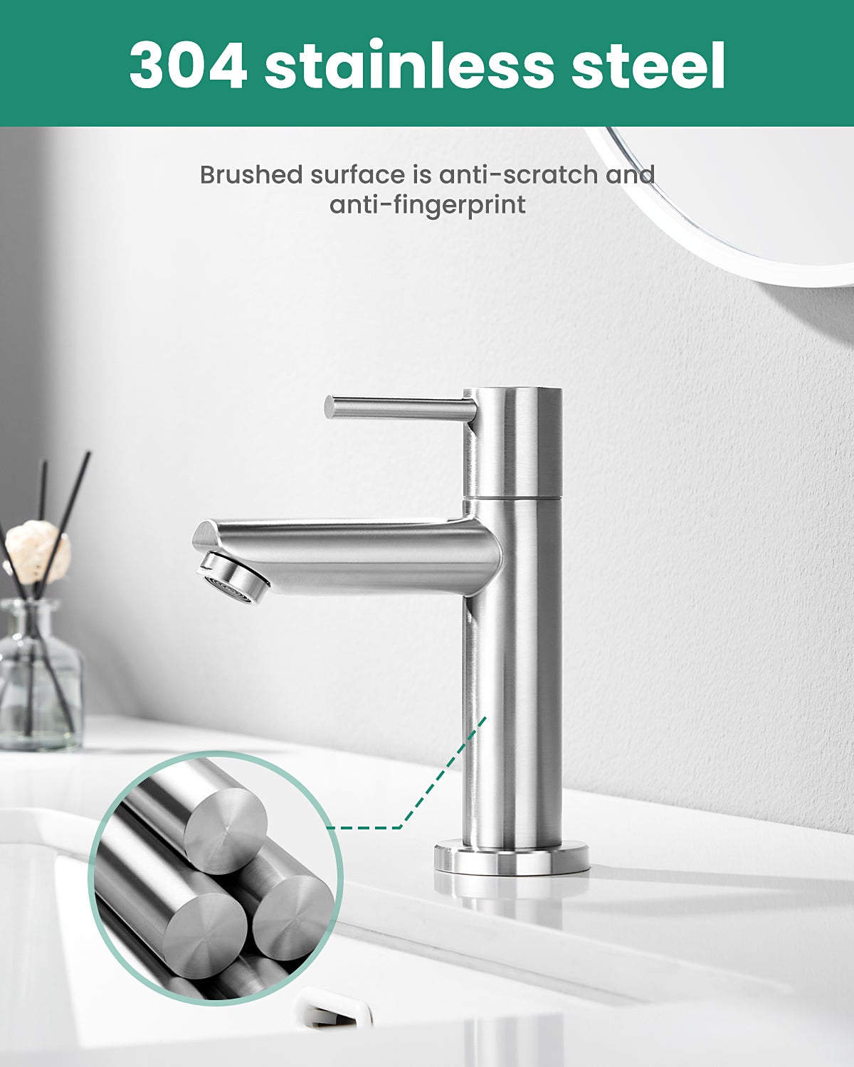 CECIPA MAX Robinet Lavabo Eau Froide avec Flexible Raccordement, Robinet Lave Main Eau Froide Uniquement avec Bec Hauteur 8.8MM pour Salle de Bain - 7
