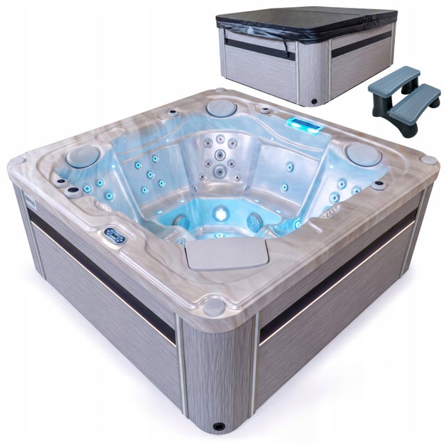 Wanna 5 osobowa SPA ogrodowe z hydromasażem 215cm x 215cm schodki pokrywa