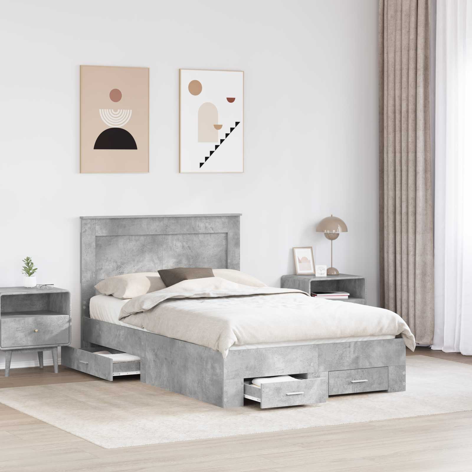 Cadre de lit gris béton 120 x 190 cm en panneau de bois - 3