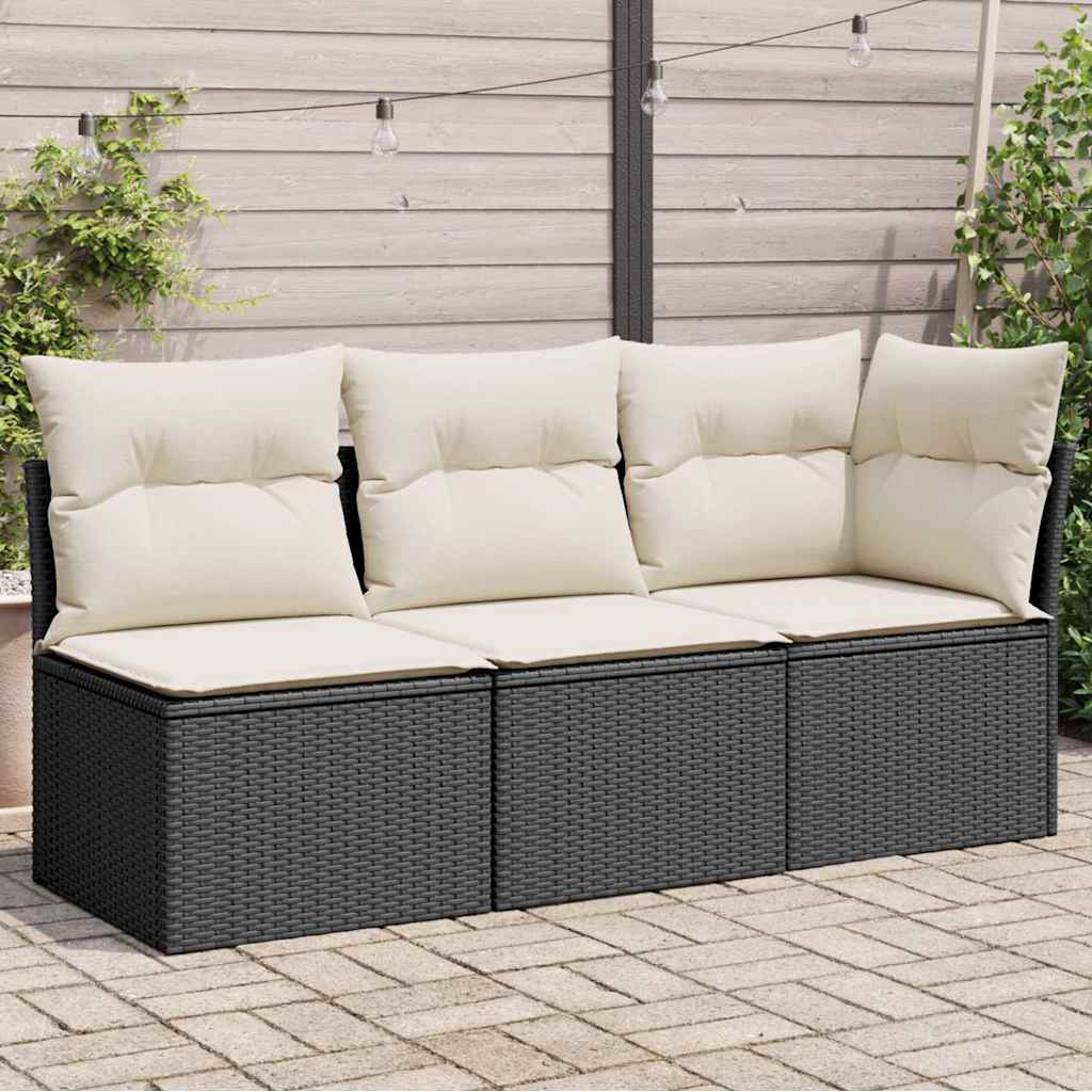 Sofa ogrodowa z poduszkami, 3-osobowa, czarna, polirattan vidaXL