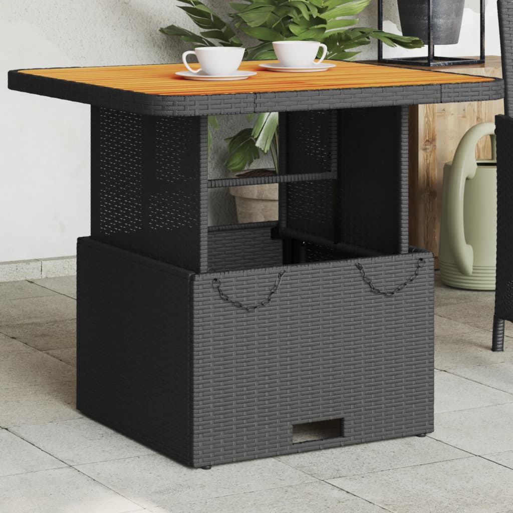 Tavolo Da Giardino In Rattan E Legno Di Acacia - Nero, 70x70 Cm, Con Foro Per Ombrellone, Perfetto Per Esterni