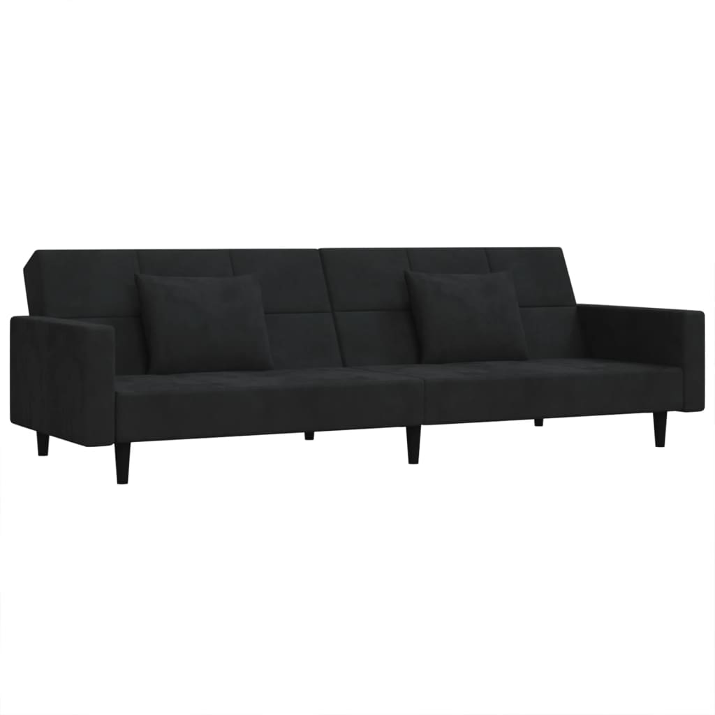 Sofá cama de 2 plazas moderno | cama para adulto con dos almohadas terciopelo negro cfw26319