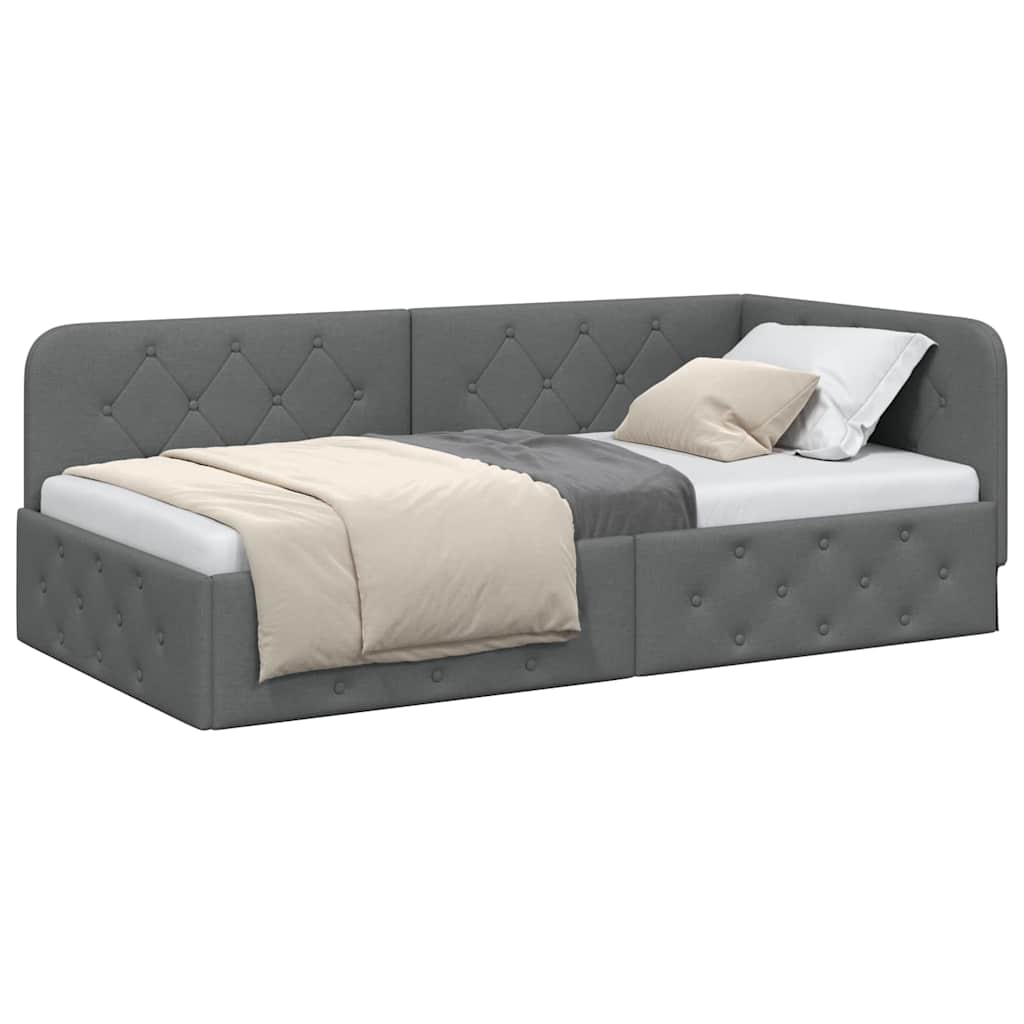 Cadre de lit d'angle en tissu gris foncé pour la chambre, 90 × 190 cm - 3