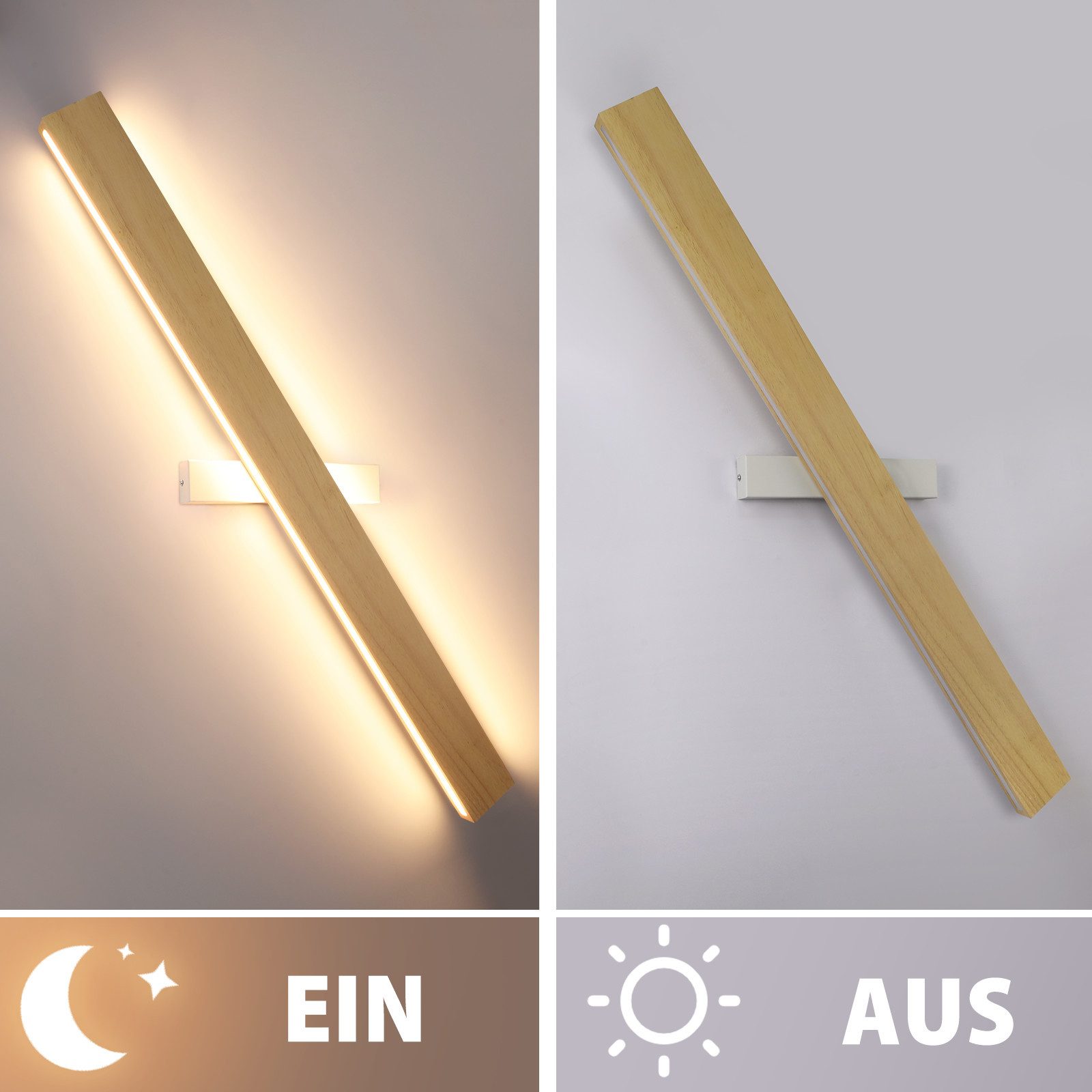 Applique da parete a LED NETTLIFE, lampada da parete per interni in legno - 100 cm, 36 W, luce indiretta moderna su e giù, luce bianca calda 3000 K. - 6