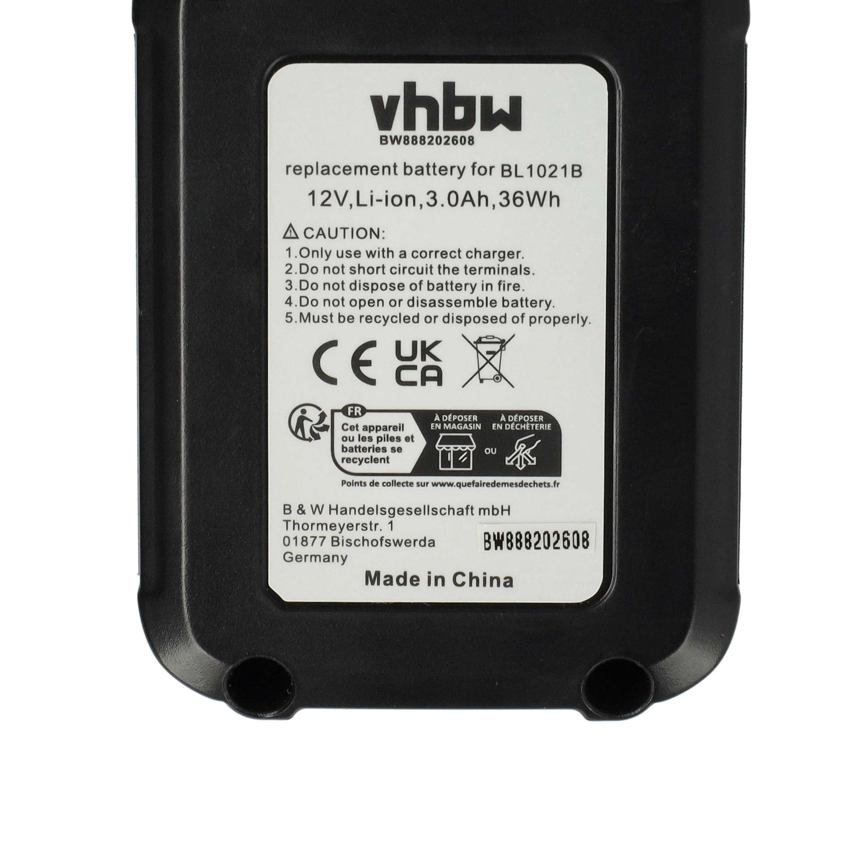 vhbw Batterie compatible avec Makita CL106FDSMW, CL106FDSY, CL106FDSYW, CL106FDZ outil électrique (3000 mAh, Li-ion, 12 V, 3 cellules) - 4