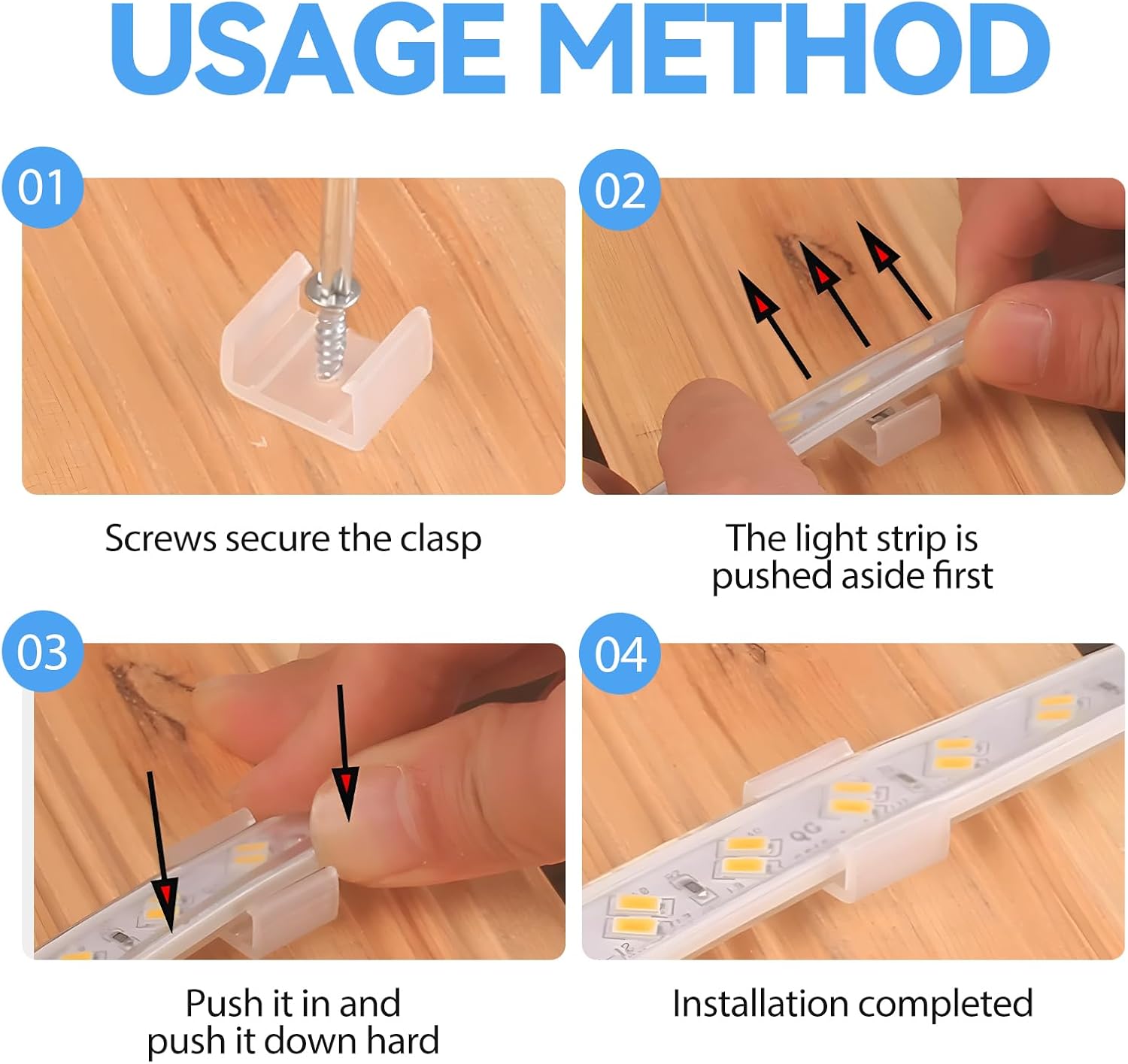 Blanc 50 Pièces Fixation Ruban LED, LED Néon Montage Clips Support Montage, Inclure Vis pour 12mm à 14mm Silicone LED Néon Bande Lumineuse - 4
