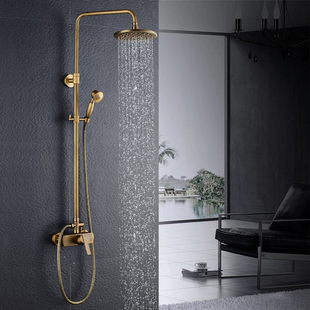 AURALUM MAX Colonna Doccia LaitoN Retro Sistema Doccia Regolabile Set Doccia A Parete Set Kit Doccia Bronzo Miscelatore Doccia per Bagno