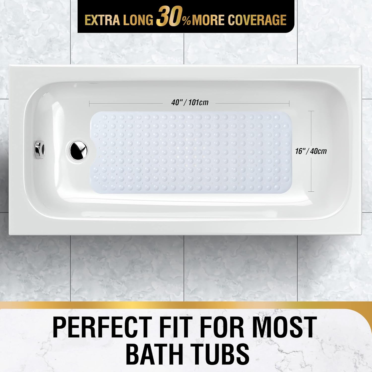 Tapis de salle de bain antidérapant, extra long, 101 x 40 cm, résistant à la moisissure et lavable en machine, sans BPA, Blanc - 2